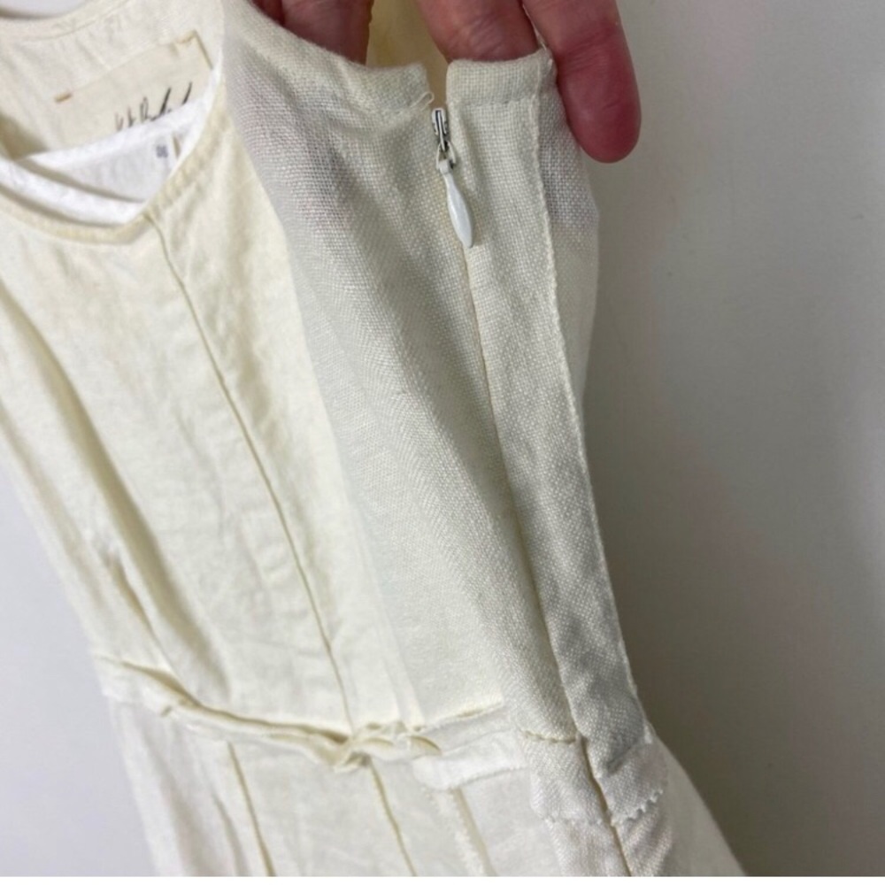 Anthropologie Koto Bolofo White Annike Linen Dress Size 6 Textured Midi Length - Picture 4 of 8